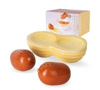 Fisura - Salero y pimentero original “cacahuete”. Set de sal y pimienta para la mesa con forma de cacahuete. Juego de salero y pimentero de cerámica. 2 unidades. 13 x 6,5 cm