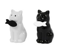 Fisura - Salero y pimentero original Set de sal y pimienta para la mesa con forma divertida Juego de salero y pimentero de cerámica. Salero de mesa (Gatos, blanco y negro)