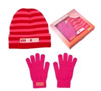 Fisura - Set de gorro y guantes de mujer “Better late than ugly”. Conjunto de invierno rosa para chica. Guantes táctiles y gorro original con mensaje. Regalo para mujer divertido. 2 piezas.