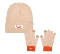 Fisura - Set de gorro y guantes de mujer “No me da la vida”. Conjunto de invierno beige para chica. Guantes táctiles y gorro original con mensaje. Regalo para mujer divertido. 2 piezas.