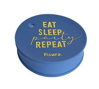 Fisura - Tapa vasos antidroga. Protector de bebida original Cubierta para bebidas reutilizable. Protección de vaso antiderrame hecho de silicona BPA free. (3 unidades, Eat, sleep, party, repeat, Azul)
