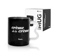Fisura - Taza de café de cristal con mensaje “crème”. Taza de borosilicato negra con asa original transparente. Vaso de cristal para té o café. 410 ml de capacidad.