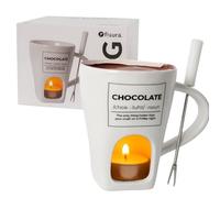 Fisura - Taza fondue chocolate original. Fondue de queso con taza y tenedor. Taza blanca para fondue. Taza original para regalo. 140 mililitros