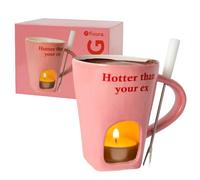 Fisura - Taza fondue chocolate original. Fondue de queso con taza y tenedor. Taza rosa con mensaje “hotter” para fondue. Taza original para regalo. 140 mililitros