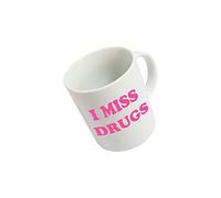 Fisura - Taza original blanca. Taza divertida I miss drugs. Tazas con frases graciosas desayuno grande. Capacidad : 320 mililitros. Porcelana.