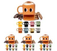 Fisura - Taza original para regalar con diseño de ojos. Con soporte para galletas en color naranja. Fabricada en cerámica con hueco para galletas. Capacidad de 240 ml. (Paquete de 4)