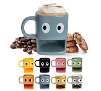 Fisura - Taza original para regalar “ojos”. Taza con soporte para galletas azul. Taza de cerámica con hueco para galletas. Taza con capacidad de 240 ml.