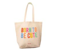 Fisura - Tote bag de algodón con mensaje en borreguillo “born to be cute”. Bolsa de algodón 100% con bolsillo interior. Bolsa tote original para compra. 70 x 51 cm.