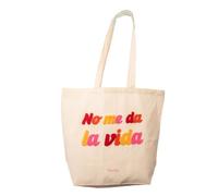 Fisura - Tote bag de algodón con mensaje en borreguillo “no me da la vida”. Bolsa de algodón 100% con bolsillo interior. Bolsa tote original para compra. 70 x 51 cm.