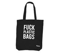 Fisura - Tote bag “f*cking plastic” negra. Bolsa de algodón 100%. Diseño original, ideal como bolso de compras o para uso diario. Bolsa tote negra. 43 x 37 cm.