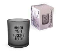 Fisura - Vaso higiene Dental Original “Brush Your f*cking Teeth”. Soporte para Cepillo de Dientes de Cristal. Soporte para Cepillo y Pasta de Dientes Gris. 9 cm x 8 cm