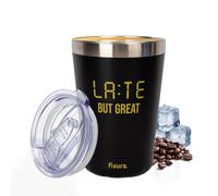 Fisura - Vaso termo original. Vaso termo café para llevar granate. Taza de café 310 ml. Taza térmica acero inoxidable. Libre de BPA. Para coche. (Late, negro)