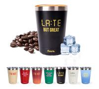 Fisura - Vaso termo original. Vaso termo café para llevar granate. Taza de café 310 ml. Taza térmica acero inoxidable. Libre de BPA. Taza coche. (Late, negro)