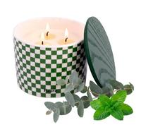 Fisura - Vela aromática original en recipiente de cerámica “cuadros”. Vela de soja con aroma de eucalipto. Con caja de regalo. 24 horas de duración. 830 gramos. Regalo original.