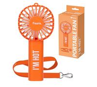 Fisura - Ventilador portátil naranja “I’m hot”. Ventilador de mano recargable con 3 velocidades y colgador. Ideal para verano, viajes y uso diario. 13,5 x 6 x 5 cm