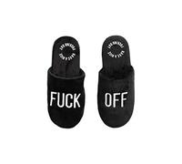 Fisura - Zapatillas casa hombre con mensaje “f*ck off”. Zapatillas casa divertidas con antideslizante. Zapatillas de estar por casa hombre color negro.