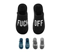 Fisura - Zapatillas hombre originales “f*ck off”. Zapatillas casa hombre borreguillo negro. Pantuflas de invierno cálidas. Regalo original. Talla 41 - 45