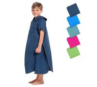 Fit-Flip Poncho de Surf Ligero Compacto Secado rápido Microfibra | Azul marino-gris, Tamaño S, toalla con capucha para niñas y niños, poncho infantil