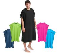 Fit-Flip Poncho de Surf - Ligero, Compacto y de Secado rápido - Toalla para cambiarse para Mujeres y Hombres - Albornoz natación de Microfibra Playa (Negro-Verde, Tamaño: L)