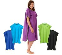 Fit-Flip Poncho de Surf - Ligero, Compacto y de Secado rápido - Toalla para cambiarse para Mujeres y Hombres - Albornoz natación de Microfibra Playa (púrpura-Verde, Tamaño: L)