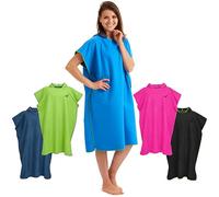 Fit-Flip Poncho de Surf - Ligero, Compacto y de Secado rápido - Toalla para cambiarse para Mujeres y Hombres - Albornoz natación de Microfibra Playa (Azul-Verde, Tamaño: L)