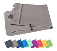 Fit-Flip Toalla Fitness Gym con Compartimento de Cremallera + Clip magnético - Multi Funcional, de Secado rápido y Ligera - Las Toallas de Microfibra Yoga y el Gimnasio - Gris