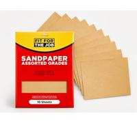 Fit For The Job 10 hojas grandes de tamaño A4 de papel de lija de grados variados para lijar madera, muebles, metal, yeso para mejoras en el hogar. 3 fino, 4 mediano, 3 grueso 11 x 9 pulgadas