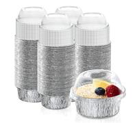 Fit Meal Prep Paquete de 200 ramequines de aluminio desechables de 4 onzas con tapas, mini vasos de papel de aluminio para hornear, aptos para congelador y horno, ramequín de crema brulee desechable,