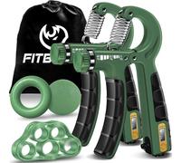 FitBeast Kit de Entrenamiento para Fortalecer Agarre 5 Piezas, 2 Resistencia Ajustable para Antebrazo, Estirador de Dedos, Anillo de Agarre y Bola de Alivio Estrés para Atletas (Verde Oscuro)