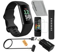 Fitbit Charge 6 Fitness Tracker Watch (negro) Paquete con 2 correas de reloj, cable de carga de 3.3 pies, adaptador de pared, protectores de pantalla y paño compatible con Fitbit