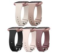 Fitbit Versa 2 bandas, paquete de 5 correas delgadas de silicona suave impermeables para reloj inteligente Fitbit Versa 2, Starlight+Beige+Negro+Arena Ros Morado Malva, Grande, Clásico