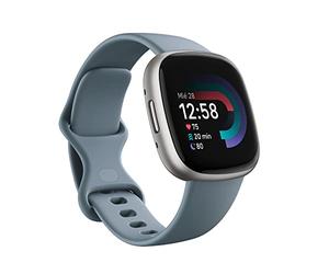 Fitbit Versa 4, el smartwatch que te ayuda a ponerte en forma con GPS integrado, hasta 6 días de batería y compatible con iOS 15 & Android OS 9.0, Azul menta/Aluminio platino