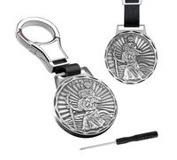 Fitbitop Llavero de piel de San Cristóbal, amuleto de la suerte para coche y viajero, patrón de santo patrón, coche, moto, automovilista, patrón colgante, Plata vieja, 3.4cm*3.4cm