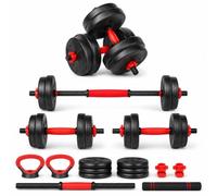 Fitby - Mancuernas ajustables de 20 kg, kit de musculación 5 en 1 con barra larga, Kettlebell, rueda abdominal y asas de bombas, juego de pesas para deporte en casa, principiantes y confirmados, color