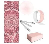 Fitfiu Fitness KITWELL-500 - Pack de 5 Accesorios Yoga Pilates Color Rosa Que Incluye Esterilla, Bloque, Rueda, Correa y Pelota