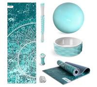 Fitfiu Fitness KITWELL-600 Pack de 6 Accesorios Yoga Pilates Color Azul con Esterilla, Pelota, Rueda, Correa y 2 Masajeadores Incluye Guía de Ejercicios Wellness