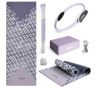 Fitfiu Fitness KITWELL-601 Pack de 6 Accesorios Yoga Pilates Color Lila con Esterilla, Bloque, Aro, Correa y 2 Masajeadores Incluye Guía de Ejercicios Wellness