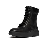 Fitflop Botines de piel con cordones para mujer F-Mode Stitch Warm Tumb, Black, 40 EU