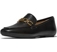 FitFlop Delicato - Mocasines de piel suave con cadena cuadrada para mujer, Negro -, 40 EU
