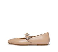 Fitflop Delicato Crystal-Buckle Leather Mary Janes, Zapatos Planos Jane Mujer, Beige clásico, 38.5 EU Estrecho