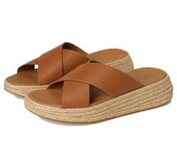 Fitflop F-Mode Espadrille Leather Flatform Cross Slides, Sandalias deslizantes Mujer, Bronceado Profundo, 40 EU