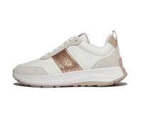 Fitflop F-Mode Flow - Tenis Planos de Gamuza y Cuero con Lentejuelas para Mujer, Urban White Classic Beige, 39 EU