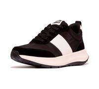 Fitflop F-Mode Flow-Zapatillas Planas de Tela, Gamuza, Cuero, Zapato Mujer, Negro, 43 EU