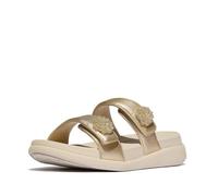 Fitflop Women's F-Mode Go Beadie-Button Adj. Flatform 2-bar Slides Sandal, Platino, 39 EU