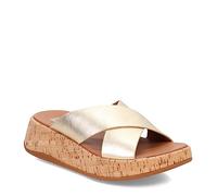Fitflop F-Mode Leather/Cork Flatform Cross Slide, Sandalias Planas Mujer, Platino, 41 EU