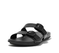 Fitflop Gracie Rubber-Buckle Two-Bar Leather Slides, Sandalias deslizantes Mujer, Todo Negro, 37.5 EU