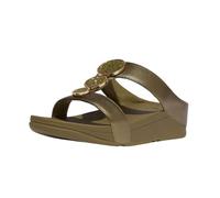 FitFlop Halo Bead-Circle Metallic H-Bar Slides Sandalia de cuña para mujer, Verde camuflaje metálico, 38 EU