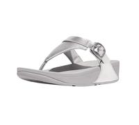 Fitflop Lulu Adjustable Metallic-Leather Toe-Post Sandals, Sandalia Mujer, Silver, 40 EU