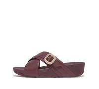 Fitflop Lulu - Claquetas cruzadas de piel con hebilla de cristal y sandalia, Vino Malva, 39 EU
