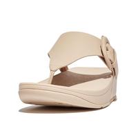 FitFlop Lulu Covered-Buckle Raw-Edge Leather Toe-Thongs, Sandalia Mujer, Piedra De Color Beige, 42 EU